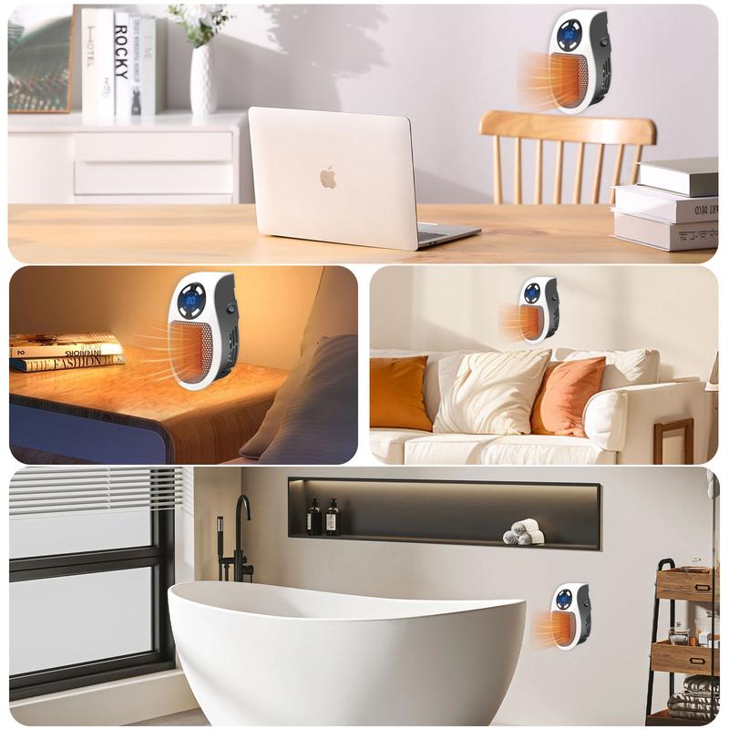 450W Plug-In Wall Outlet Space Heater with Thermostat & Timer