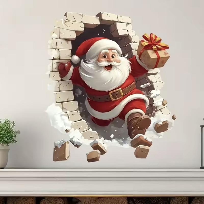 Santa 3D Breakthrough Wall Sticker – Removable Christmas Vinyl Decor