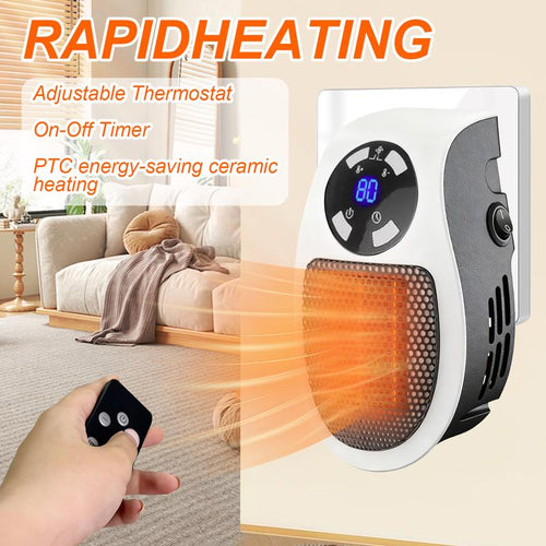 450W Plug-In Wall Outlet Space Heater with Thermostat & Timer