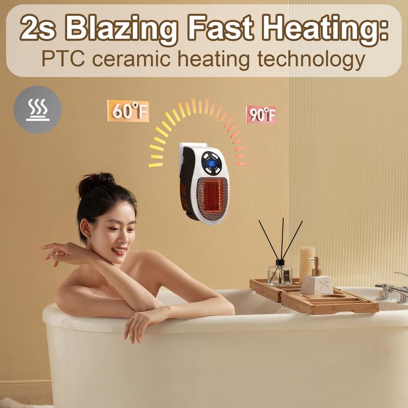 450W Plug-In Wall Outlet Space Heater with Thermostat & Timer