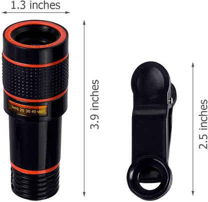 12X HD Telephoto Clip-On Phone Camera Lens & Monocular