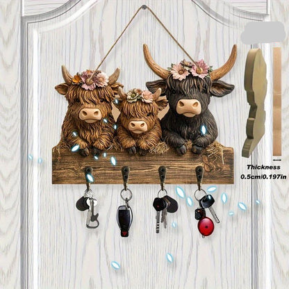 Rustic Highland Cow Wooden Hanging Ornament